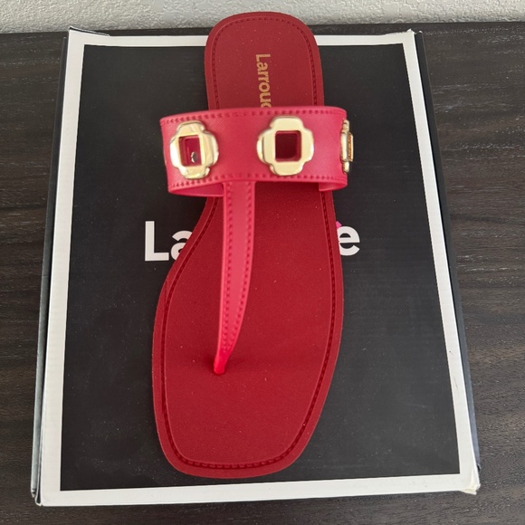 Larroudé Milan Grommet Thong Sandals - Scarlet 10/11 - Picture 3 of 8